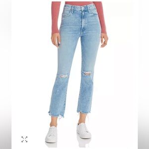 MOTHER Light Blue Cropped Distressed Jeans